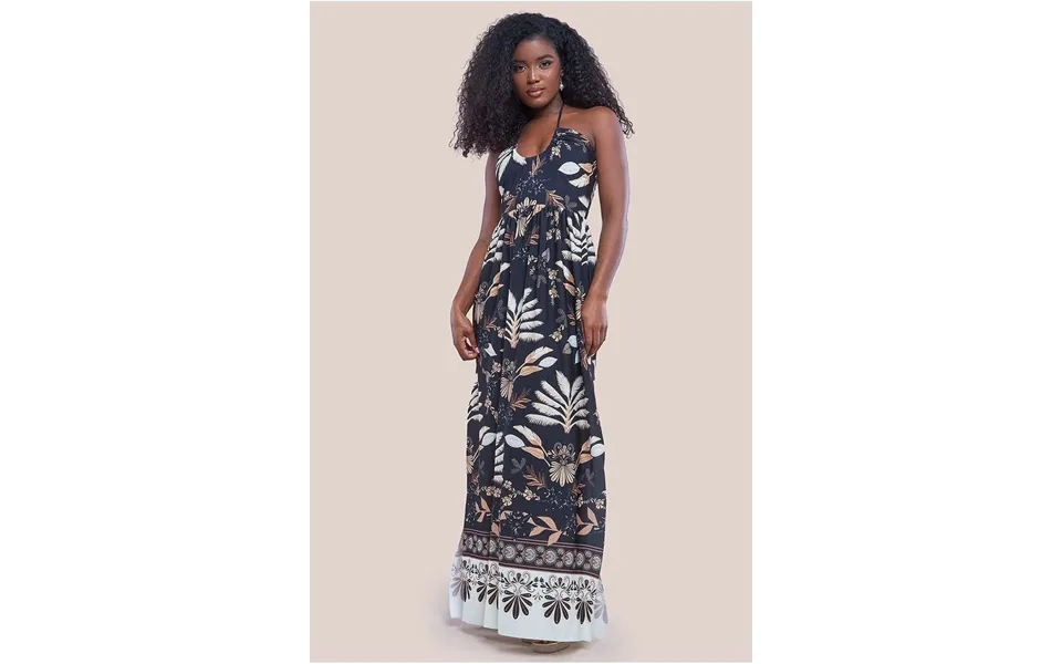 Goddiva Printed Tie Back Maxi - Black