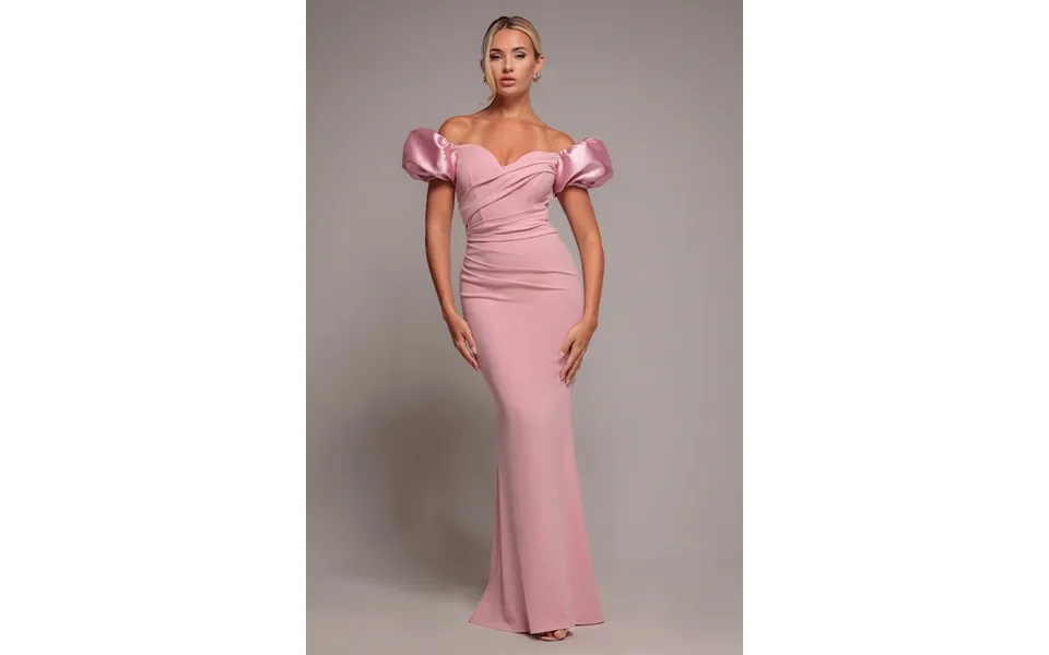 Goddiva Puffy Satin Sleeve Scuba Maxi Dress - Blush Pink
