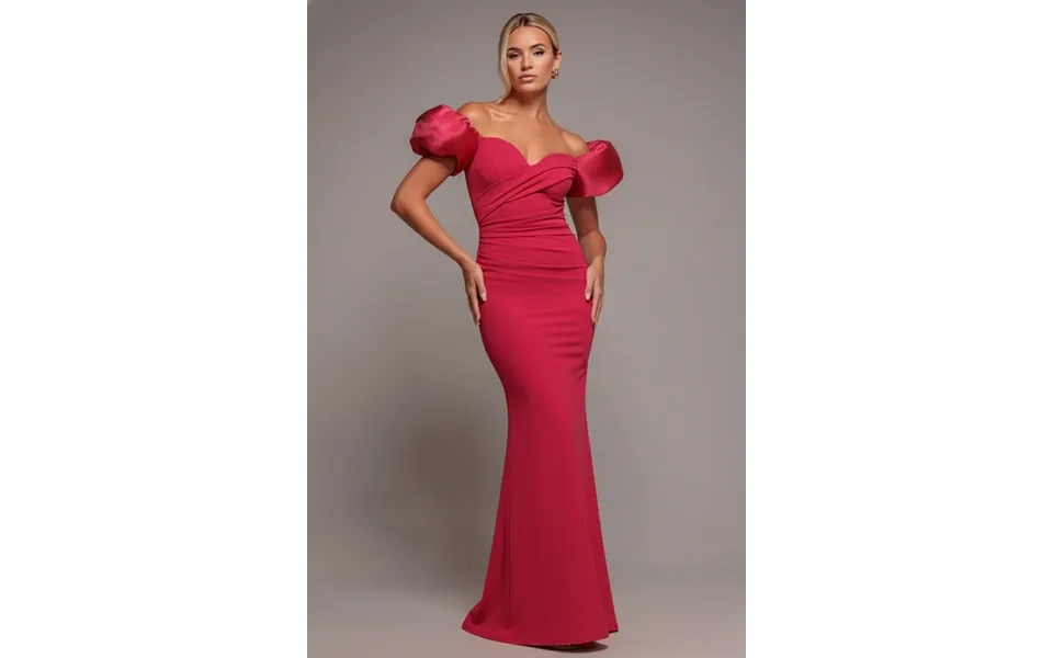 Goddiva Puffy Satin Sleeve Scuba Maxi Dress - Magenta