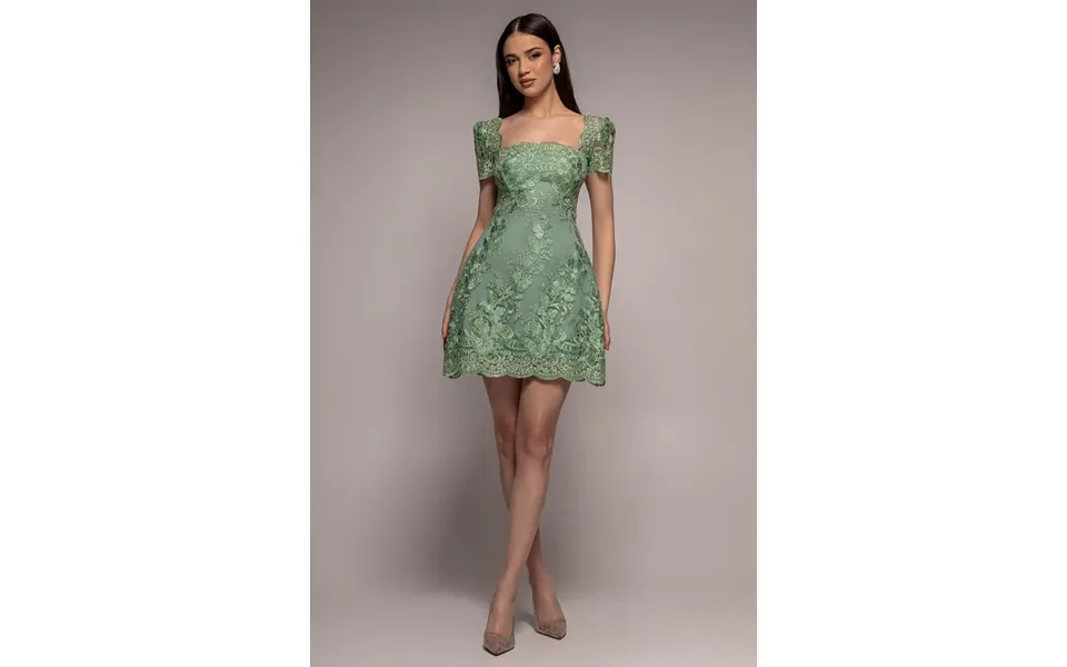 Goddiva Scallop Edge Corset Back Structured Lace Mini Dress - Sage Green