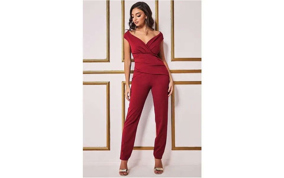 Goddiva Scuba Crepe Wrap Bardot Romper - Wine