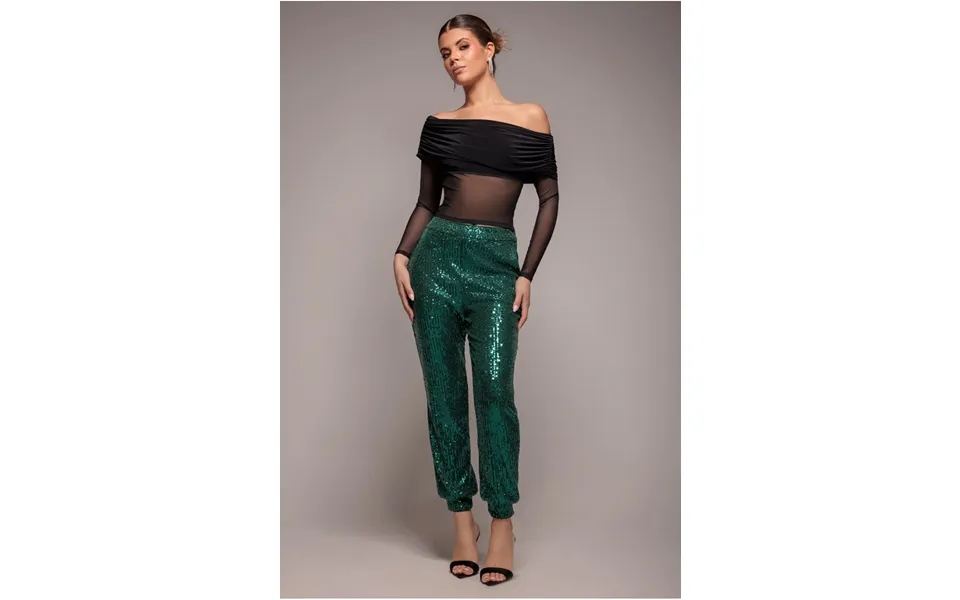 Goddiva Sequin Cuffed Ankle Pant - Emerald