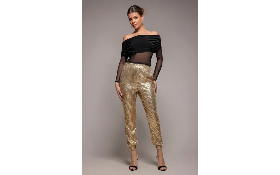 Goddiva Sequin Cuffed Ankle Pant - Gold