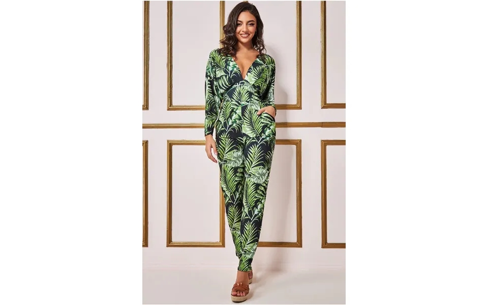 Goddiva Tropical Print Romper - Green