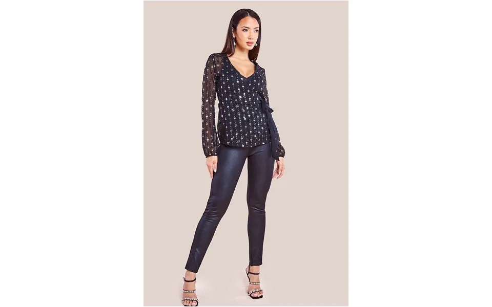 Goddiva Wrap Sequin Top With Cami - Blackgold