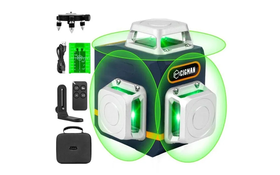 Cigman Cm-701 3x360 Laser Level Self Leveling 3d Green Cross Line For Construction And Picture Hanging - Rechargeable Ba