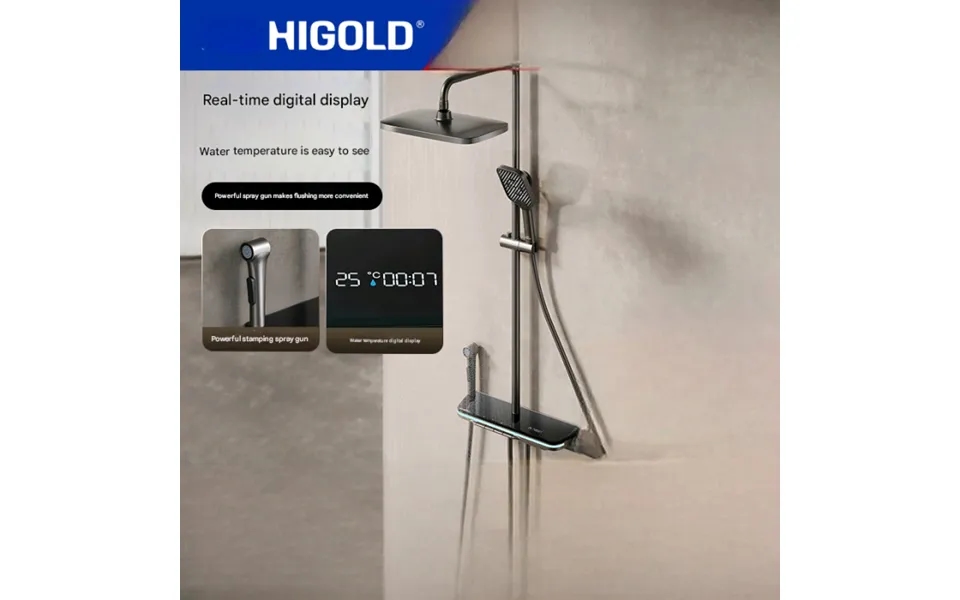Higold Bathroom Shower Set Four-function Digital Display Shower Bathroom Gray Home Exposed Shower Set
