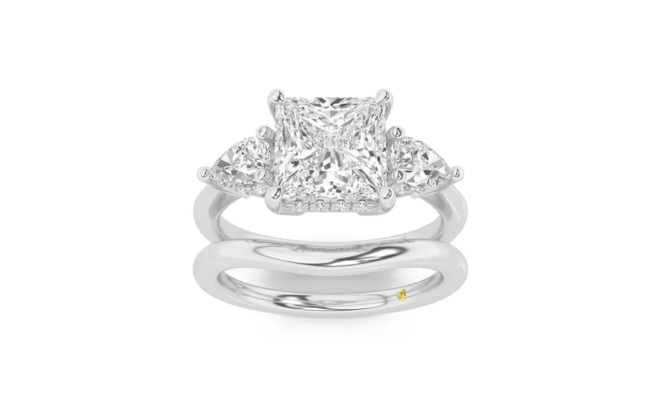 Celestia Lab Grown Princess Cut Diamond Engagement Ring With The Luna Wedding Band 14k White Gold 2 Ct