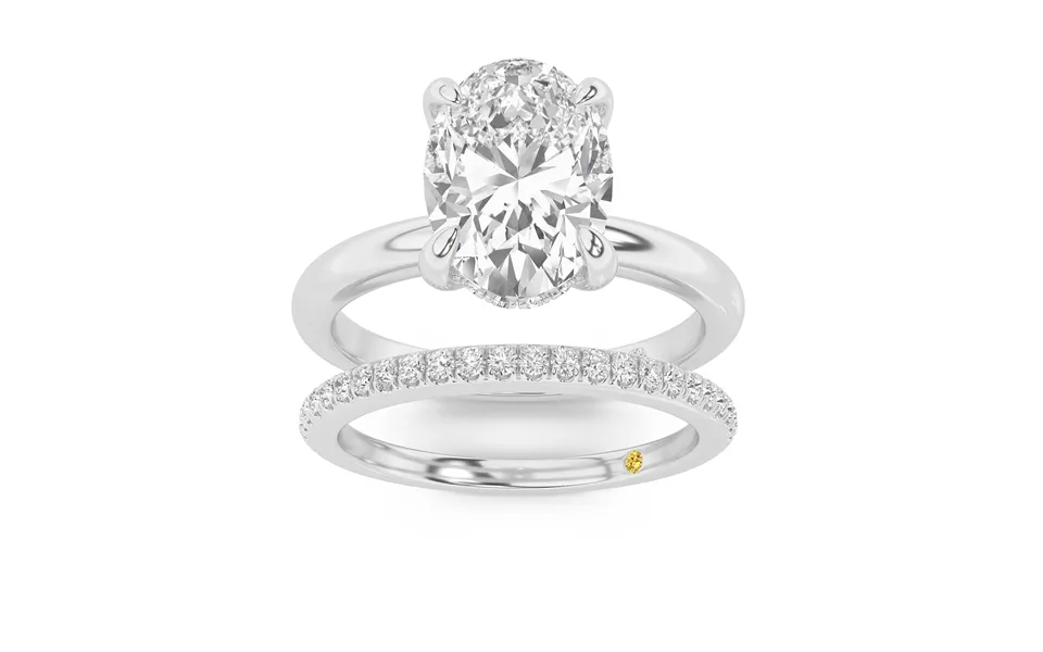 Fez Lab Grown Oval Shaped Diamond Engagement Ring With The Bonbon Wedding Band 10k White Gold 2 1 3 Ct