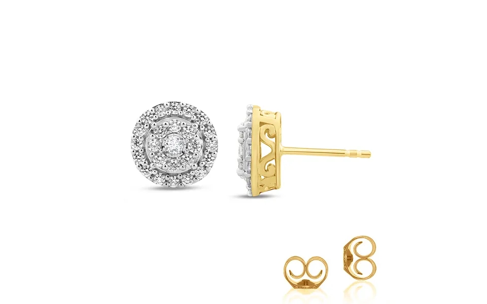 Lab Created Double Halo Stud Diamond Earrings Yellow Gold 1 Ct