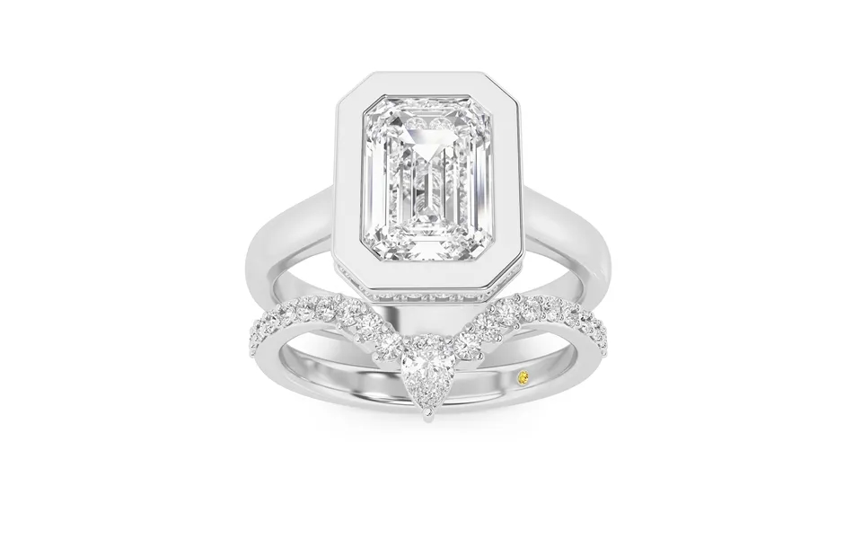 Secret Kiss Lab Grown Emerald Cut Diamond Engagement Ring With The Annamaria Wedding Band 10k White Gold 1 1 2 Ct