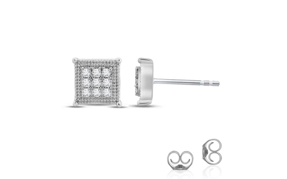 Sterling Silver Lab Grown Square Shaped Milgrain Diamond Stud Earrings Sterling Silver 1 2 Ct