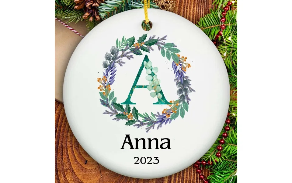 Wreath Name Ornament - Ceramic