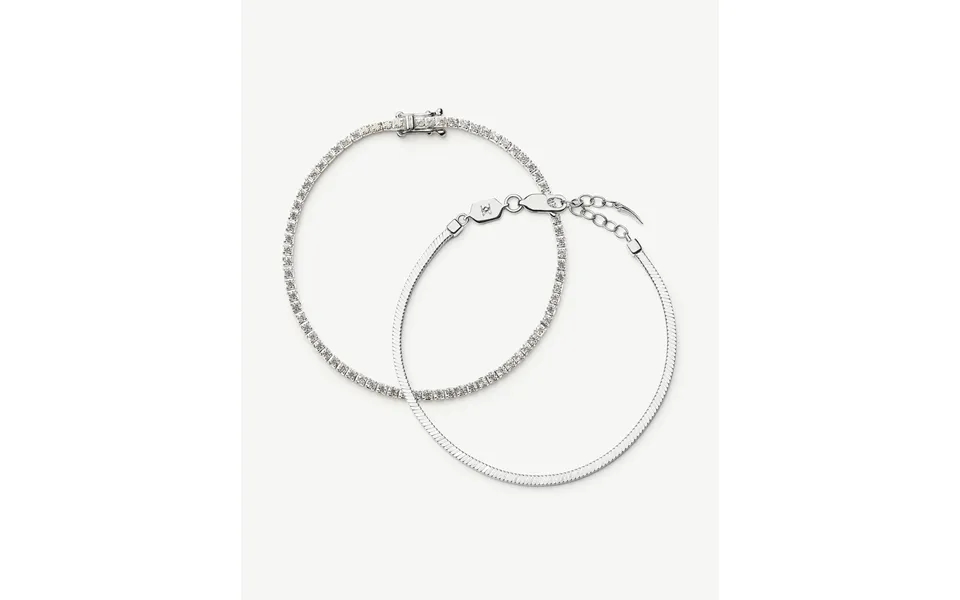 Classic Tennis & Snake Chain Bracelet Set Sterling Silver