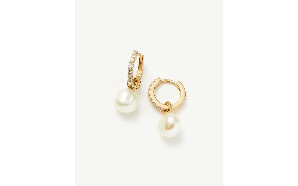 Fine Diamond & Pearl Charm Hoop Earrings 14k Solid Gold Pearl & Diamond