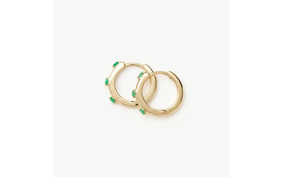 Fine Emerald Studded Huggies 14k Yellow Gold