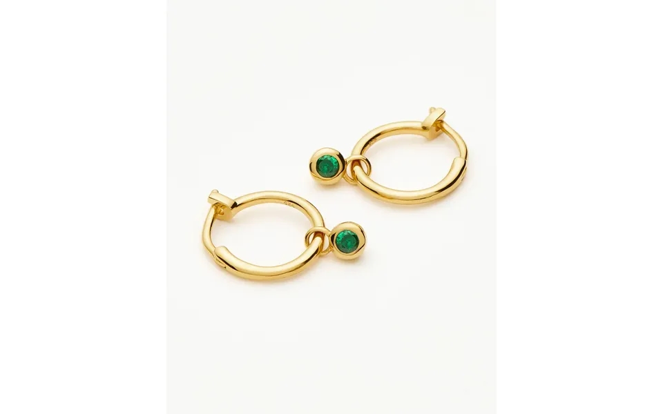 Tennis Charm Mini Hoop Earrings 18k Gold Vermeil Emerald Green Nano-crystal