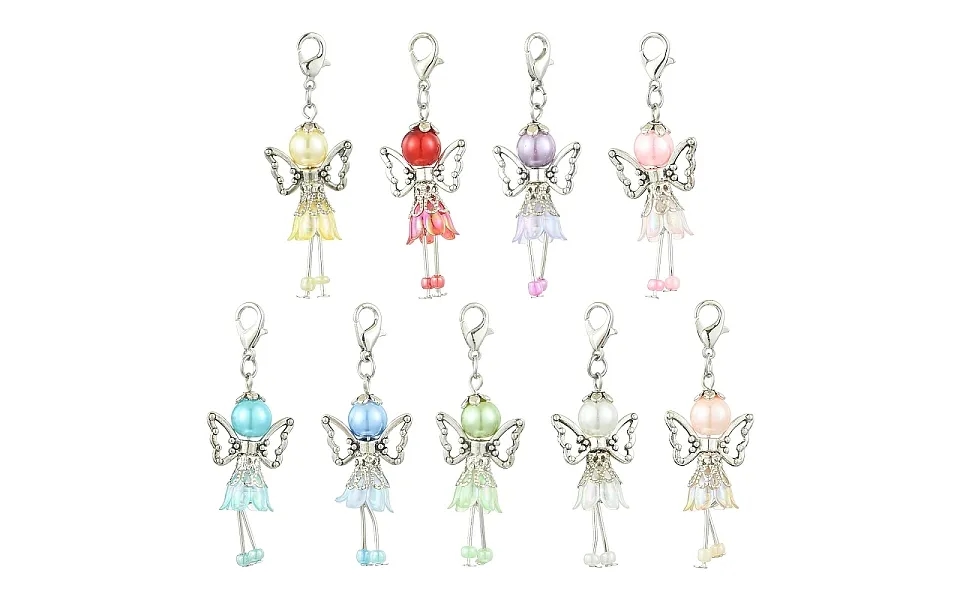 9pcs 9 Colors Angel Acrylic & Alloy & Platic Beads Pendant Decoration