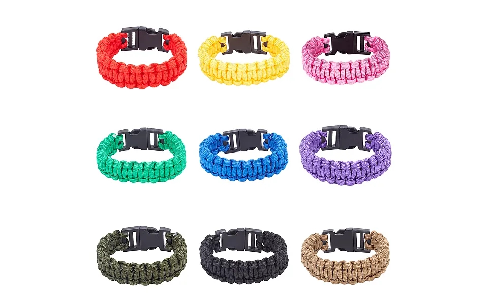 9pcs 9 Colors Survival Polyester Cord Bracelets Set With Plastic Clasps For Hiking Camping Outdoor