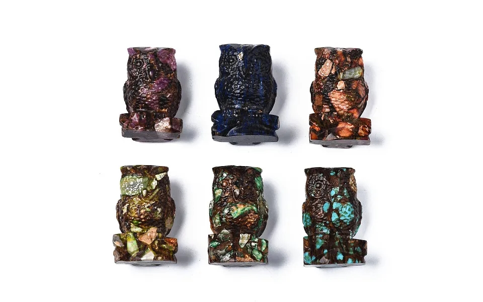 Owl Assembled Natural Bronzite & Synthetic Imperial Jasper Model Ornament