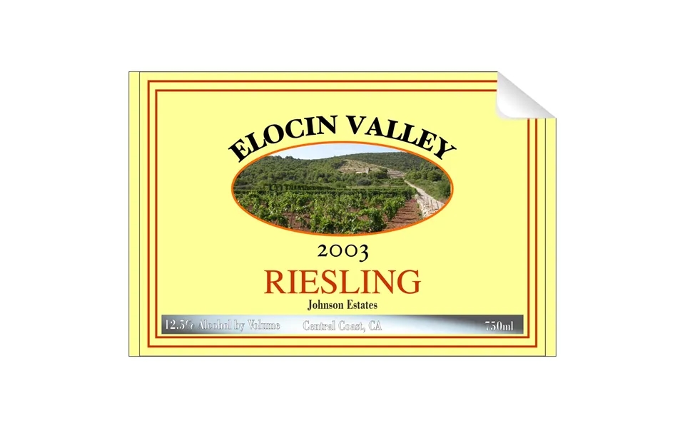 Elocin Valley Riesling Single Self Adhesive Label - License And Royalty Free For Film Use