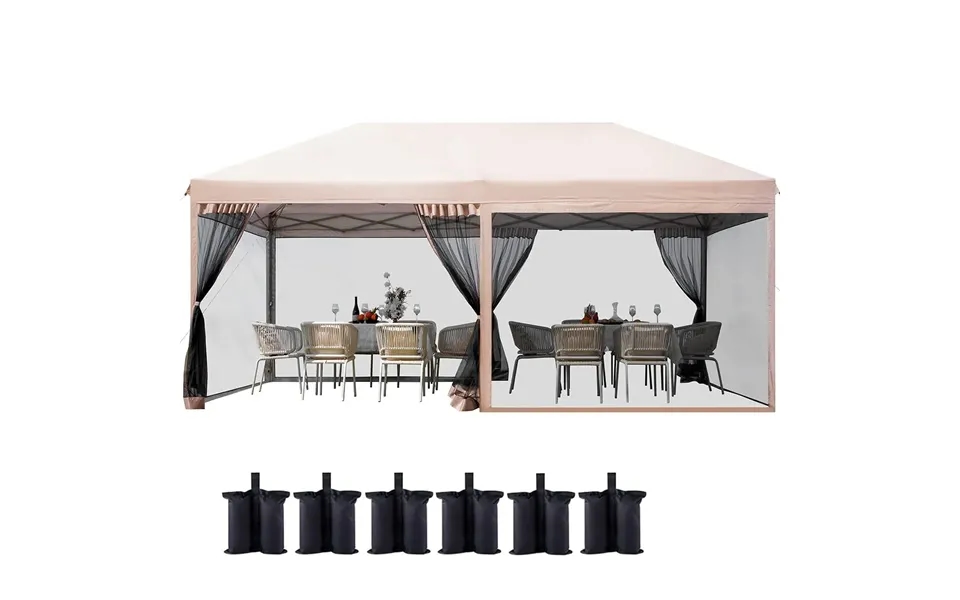 10' X 20' Pop Up Canopy With Screen-tan
