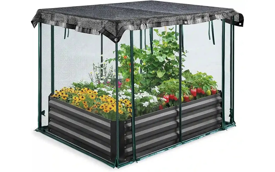 Galvanized Raised Garden Bed With Net - 4x3x1ft