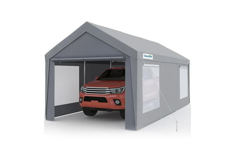 Heavy Duty Carport With Ventilated Windows - 10'x20'-gray