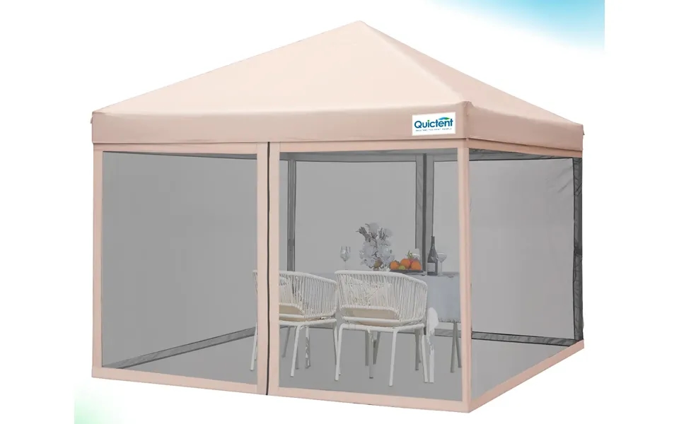 Quictent Portable Pop Up Canopy With Netting - 6.6' X 6.6' Tan