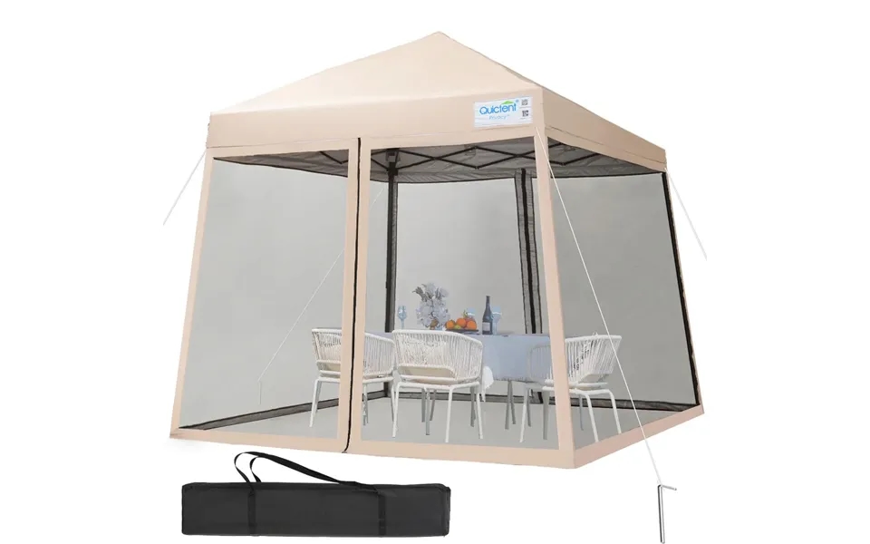 Quictent Portable Pop Up Canopy With Netting - 9' X 9' Tan