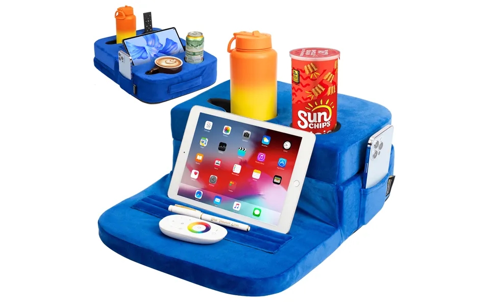 Tabcouchcaddy - Couch Cup Holder Tray & Tablet Pillow Blue