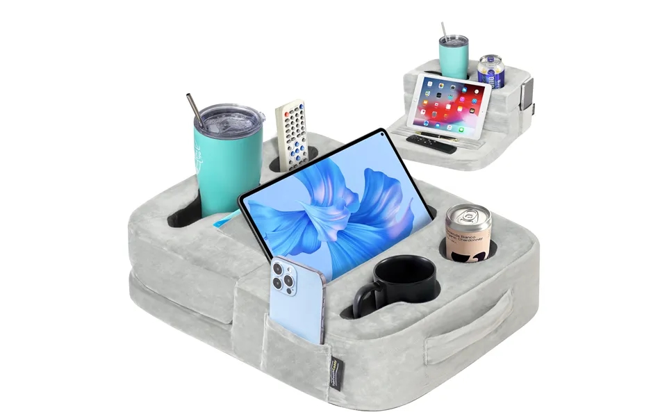 Tabcouchcaddy - Couch Cup Holder Tray & Tablet Pillow Grey