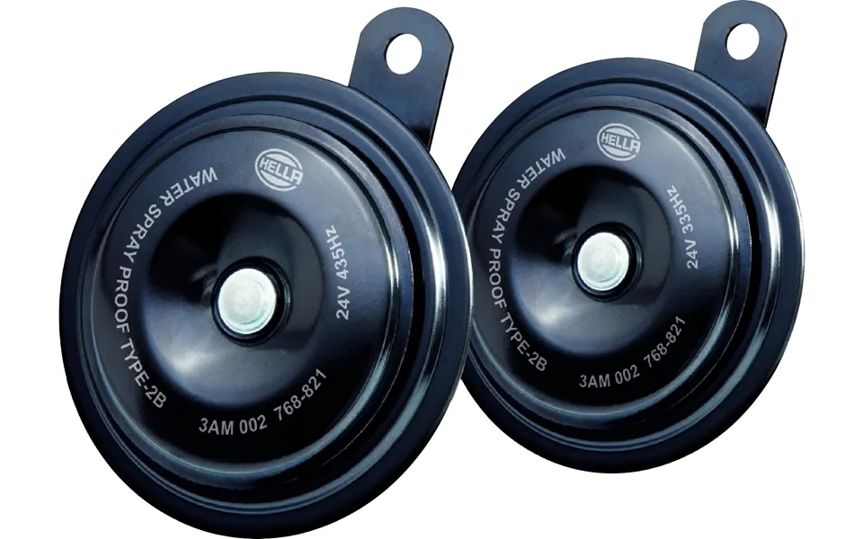 Hella 002768821 Horn Kit Bx Blk Disc 92mm One 435 Hertz High-tone Disc Horn One 335 Hertz Low-tone Disc Horn 113 Decibel