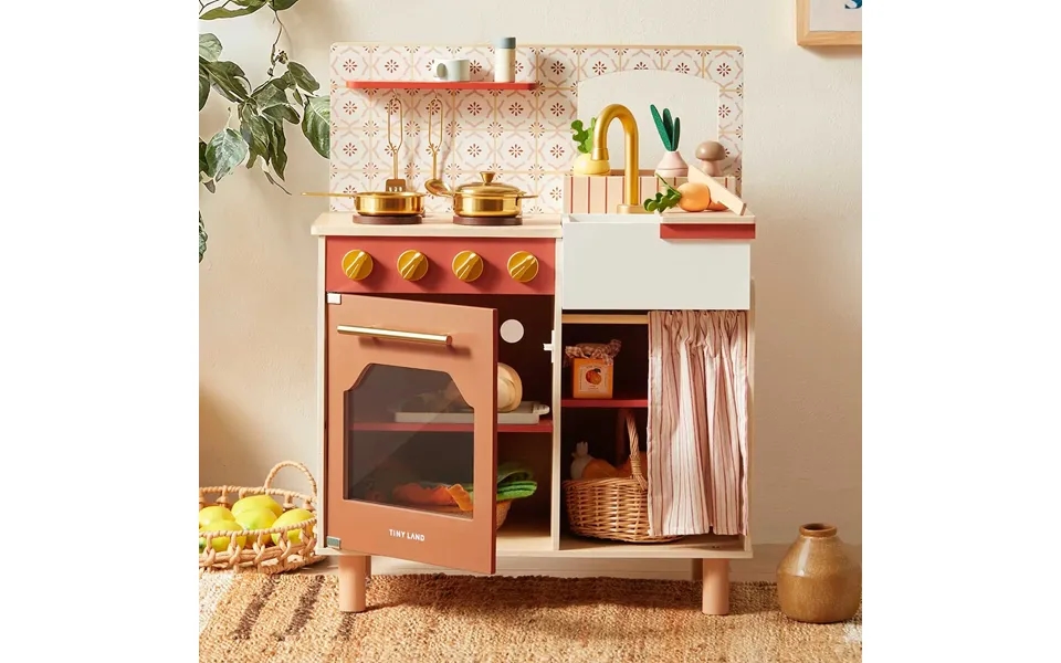 Tiny Land Wooden Play Kitchen For Toddlers - Honey Kitchenette Pretend Cooking Set