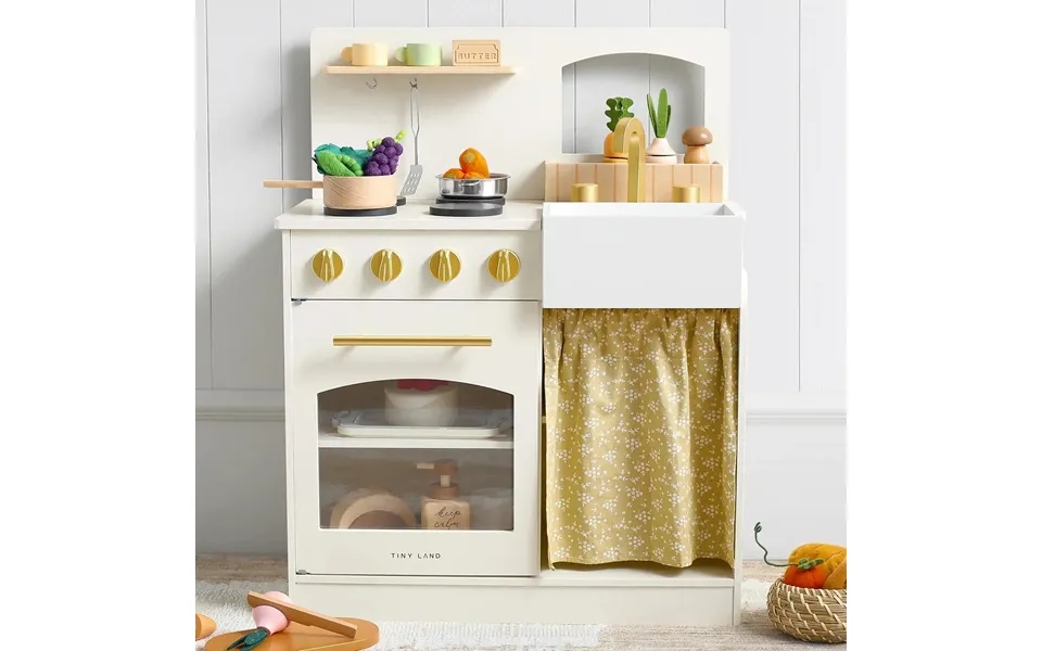 Tiny Land Wooden Play Kitchen For Toddlers - Honey Kitchenette Pretend Cooking Set