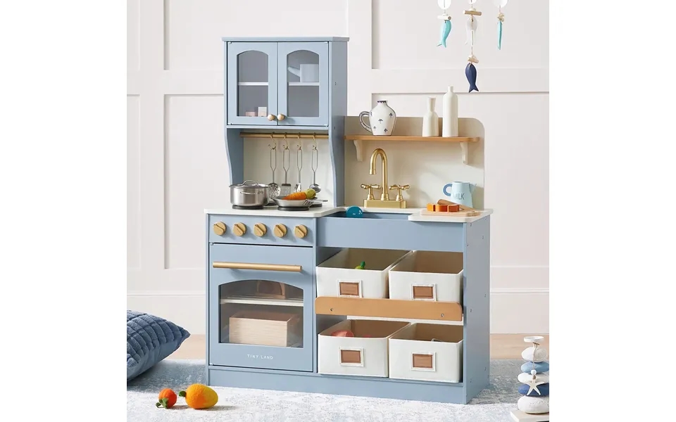 Tiny Land Wooden Play Kitchen With Storage For Creative Toddlers - Blue