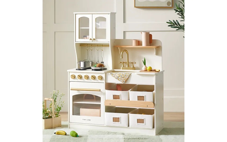 Tiny Land Wooden Play Kitchen With Storage For Creative Toddlers