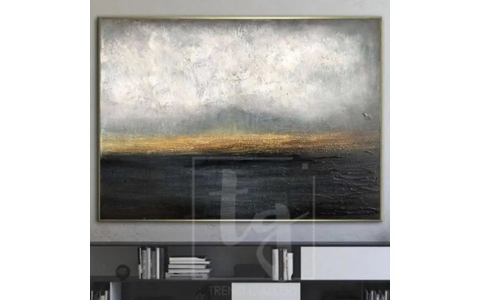 Gold Horizon Painting Abstract Sunset Painting Thick Paint Unique Abstract Painting Hotel Art Dark Waterscape