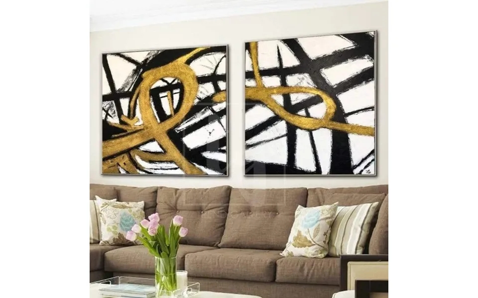 Gold Painting Black And White Wall Art Original Painting On Canvas 2 Piece Fateful Loops