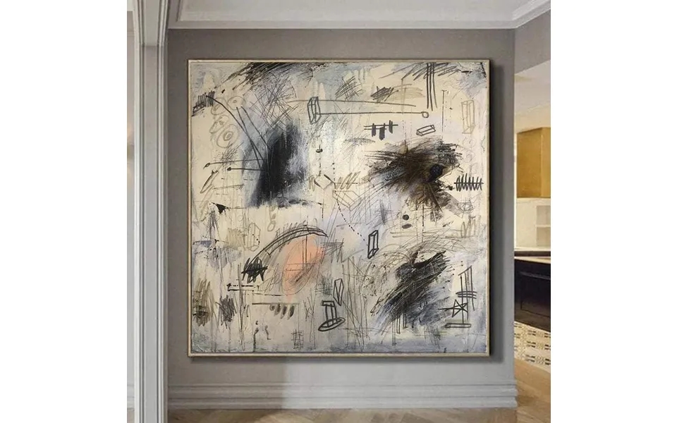 Oversized Beige Paintings On Canvas Black Abstract Artwork Creative Wall Art Soul Mechanism