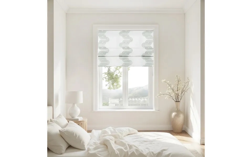 Linnea Linen Cotton Embroidered Roman Shade Cordless - Spring Green L145-17