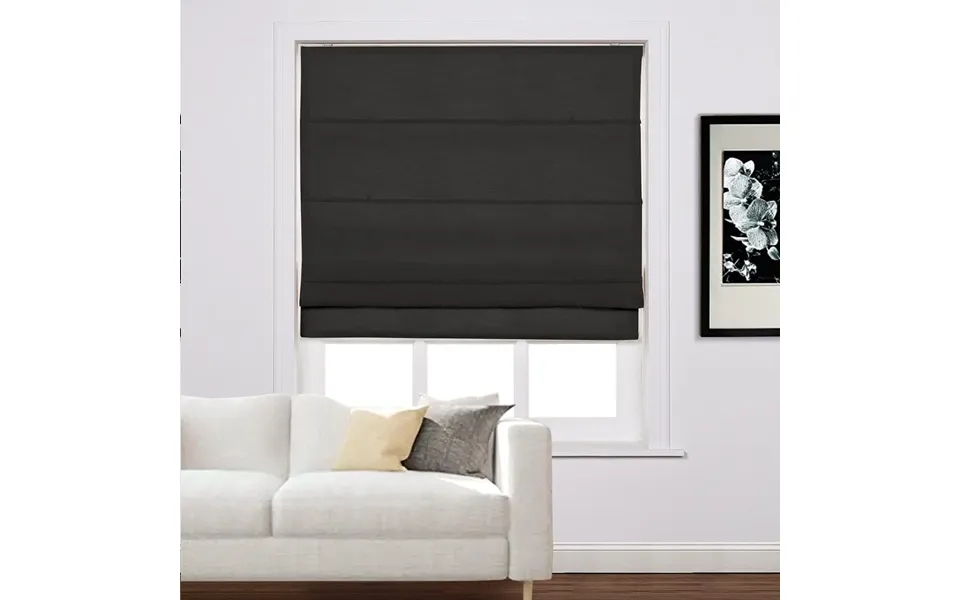 Liz Linen Window Roman Shades Loop Cord Lift - Black 1908-37