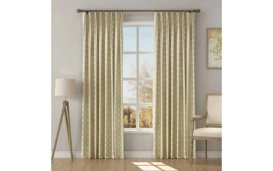 Stefana Silber Print Linen Blend Curtain Drapery Pleated - Block Print Khaki Beige Bp41