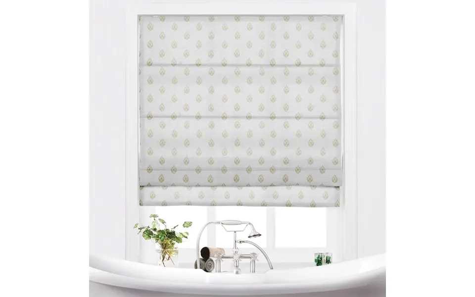 Stefana Silber Printed Cordless Roman Shade - Block Print Khaki Bp14