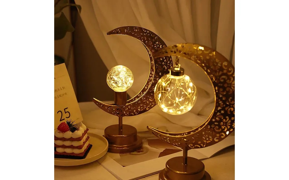 1 Pcs Golden Ramadan Moon Led Lamp Decoration Home Metal Ramadan Lamp Decoration Eid Al-adha Muslim Wbl