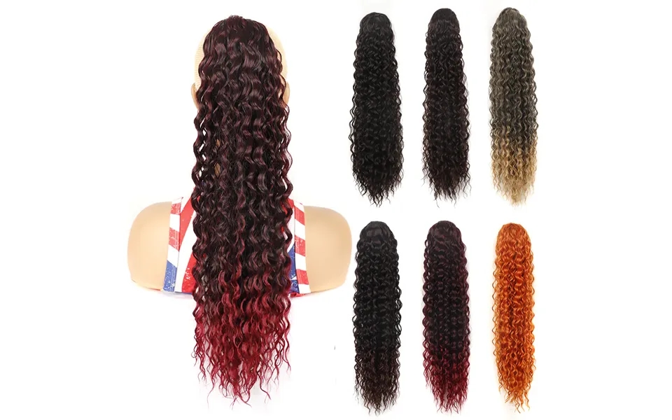 16 22 30 Inch African Female Ponytail Foreign Trade Drawstring Deep Curly Hair Cross Border Chemical Fiber Elastic Net D