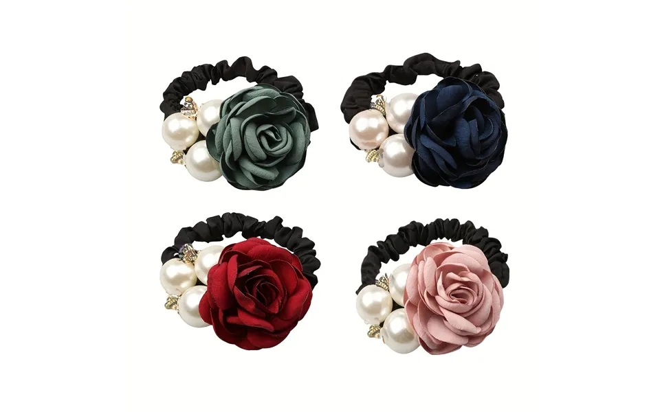 1pc 4pcs Korean Faux Pearl Fabric Rose Flower Hair Ties - Scrunchie