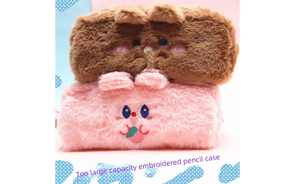 2023 Cross-border Large Capacity Puff Pencil Bag Cute Bear Student Plush Stationery Bag Pencil Case Soft Healing Wallet