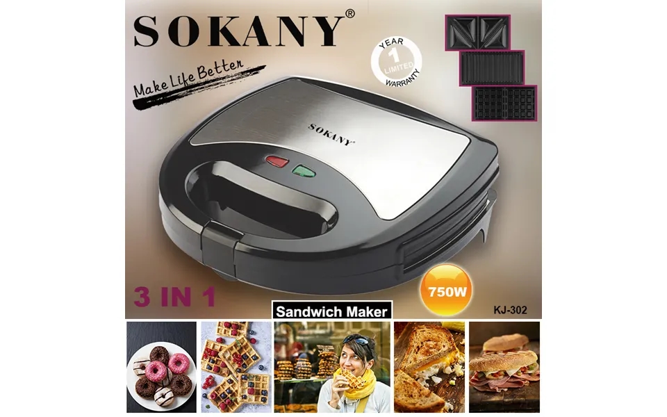 3 In 1 European Standard Household Sandwich Maker Toaster Stainless Steel Multifunctional Breakfast Maker