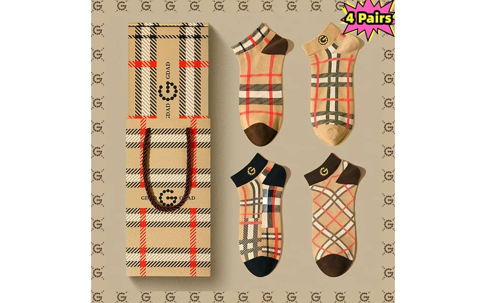 4 Pairs Men's Women's Cotton Luxury Element Socks Gift